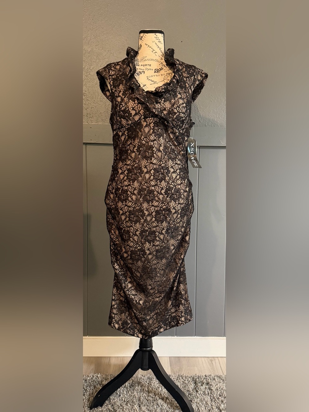 Xscape Black Lace Overlay Evening Dress - Picture 1 of 7
